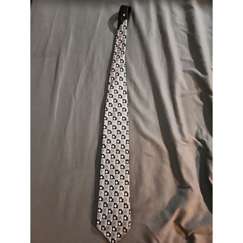 Gianni Versace Tie Silk Blue Silver Gold Classic Medallion Geometric‎ Italy